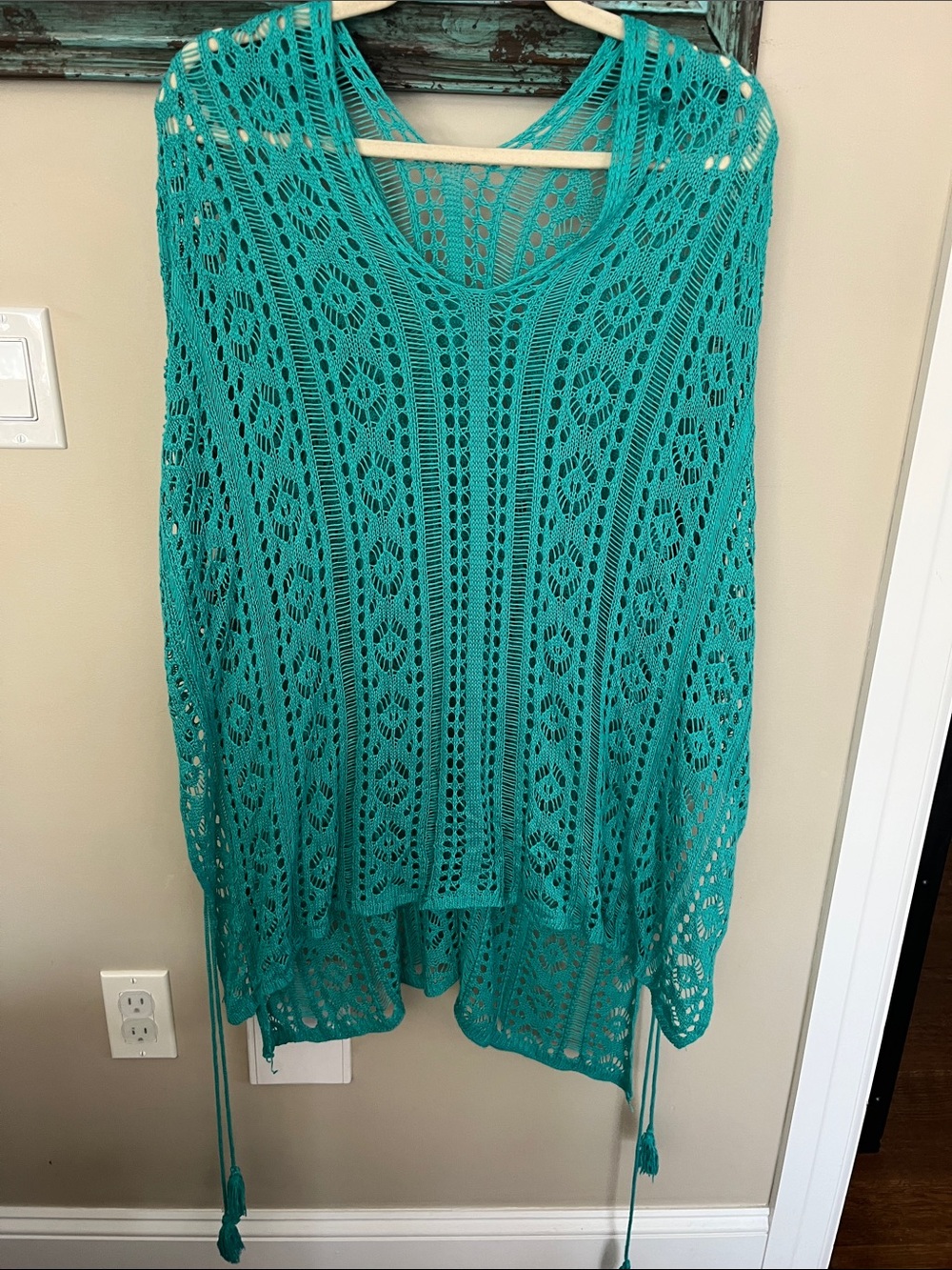 Teal Crochet Swim Cover-Up Tunic with Side Ties